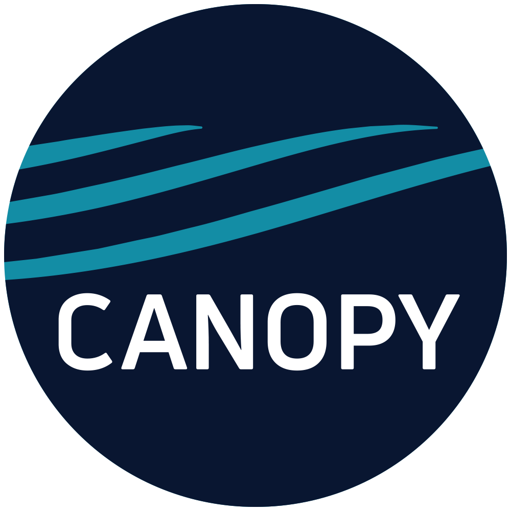 Canopy weather logo circle blue and white