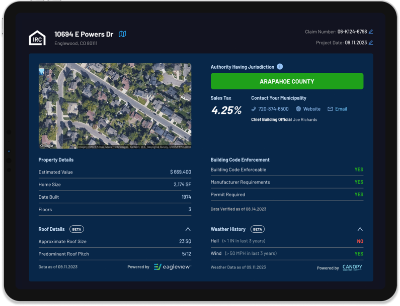 OneClick Code Report Snapshot displayed on tablet